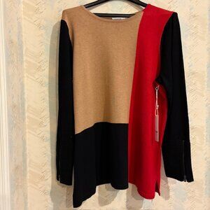 Chico’s 3 Color block Tunic Long Sleeve Sweater Womens  Pullover XL Holiday NWT